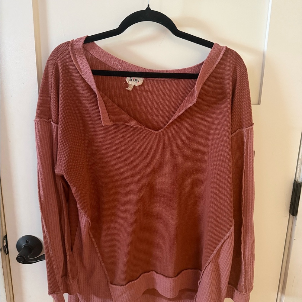 BiBi Dusty Rose Waffle Knit Hooded Pullover
